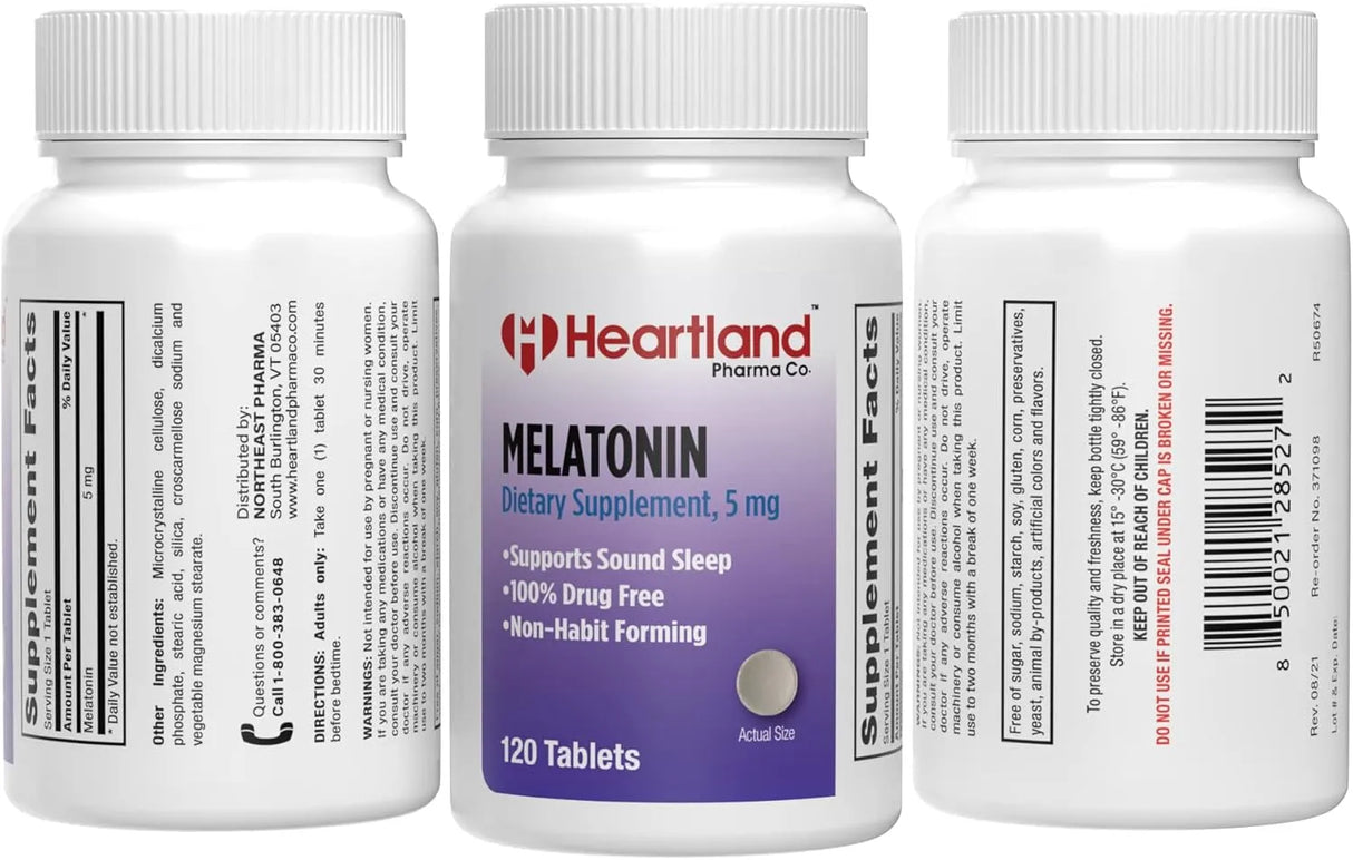 HEALTLAND OHARMA - Heartland Pharma Melatonin 5Mg. 120 Tabletas - The Red Vitamin MX - Suplementos Alimenticios - {{ shop.shopifyCountryName }}