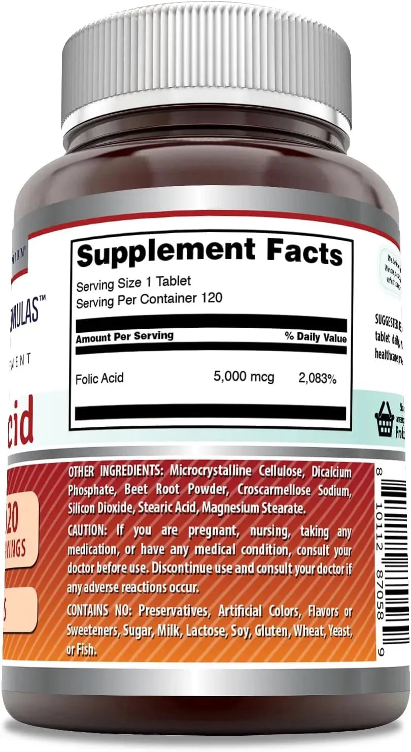 AMAZING FORMULAS - Amazing Formulas Folic Acid 5000mcg 120 Tabletas - The Red Vitamin MX - Suplementos Alimenticios - {{ shop.shopifyCountryName }}