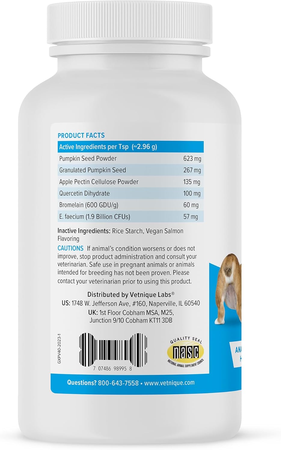 Vetnique Labs Glandex Dog Fiber Supplement Powder Vegan Salmon 114Gr.