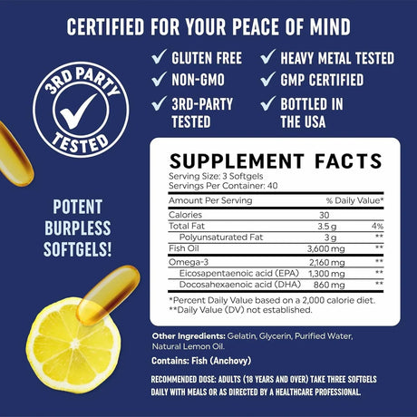 MAV NUTRITION - MAV Nutrition Triple Strength Omega 3 Fish Oil 3600Mg. 120 Capsulas Blandas - The Red Vitamin MX - Suplementos Alimenticios - {{ shop.shopifyCountryName }}