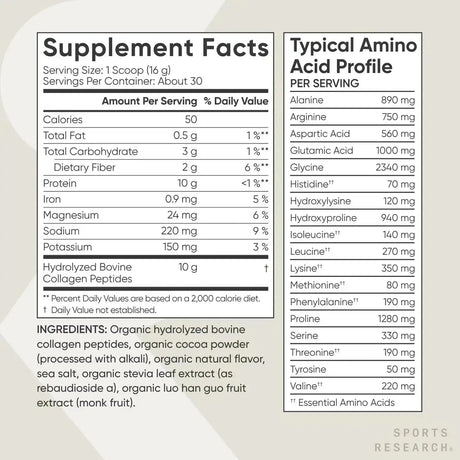SPORTS RESEARCH - Sports Research­ Organic Collagen Peptides Dark Chocolate 30 Servicios 480Gr. - The Red Vitamin MX - Suplementos Alimenticios - {{ shop.shopifyCountryName }}