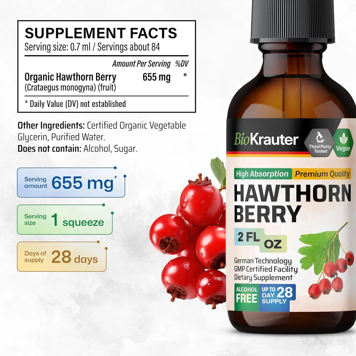 BIOKRAUTER - BIO KRAUTER Hawthorn Berry Extract 2 Fl.Oz. - The Red Vitamin MX - Suplementos Alimenticios - {{ shop.shopifyCountryName }}