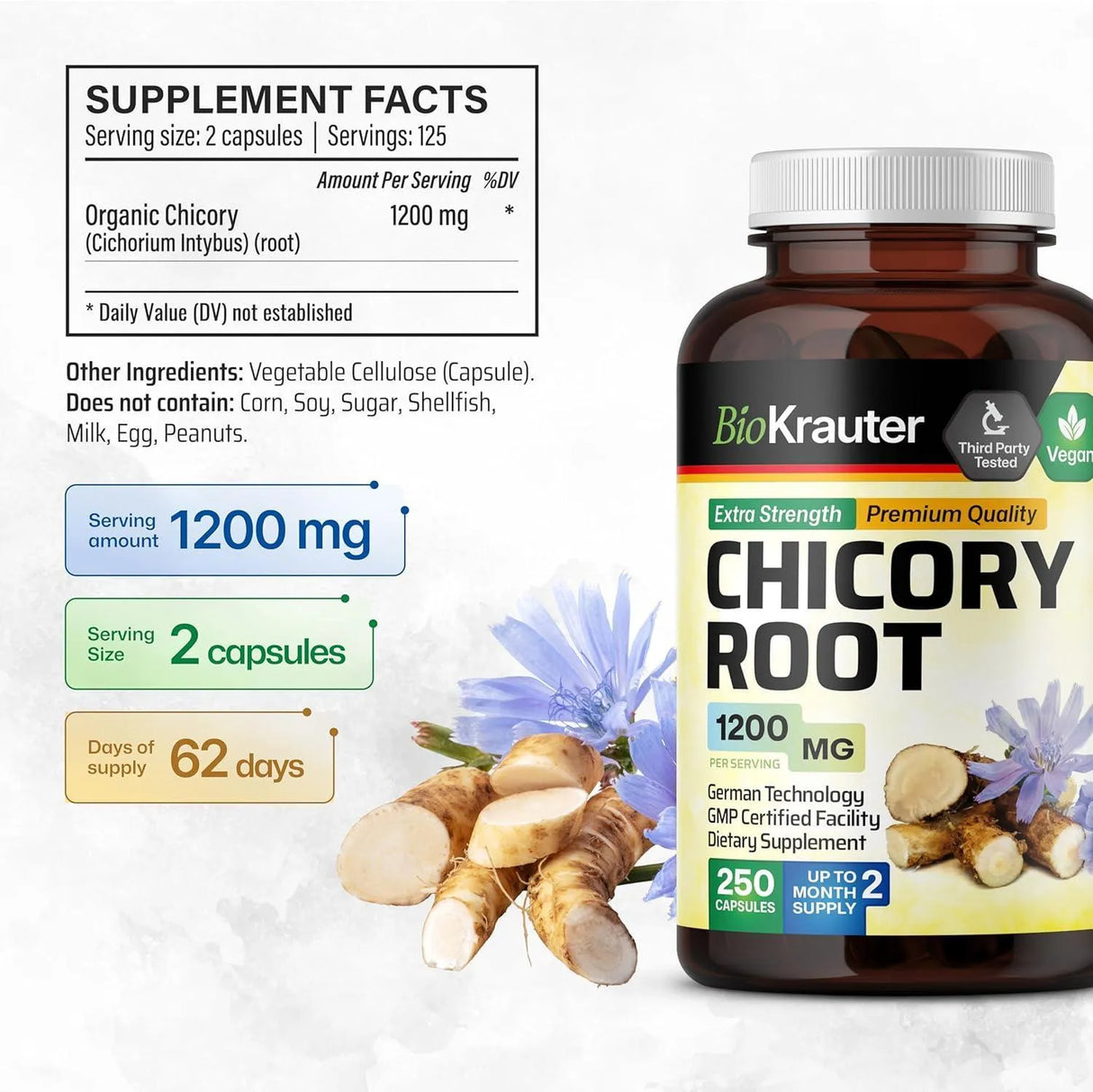 BIOKRAUTER - BIO KRAUTER Chicory Fiber Supplement 250 Capsulas - The Red Vitamin MX - Suplementos Alimenticios - {{ shop.shopifyCountryName }}