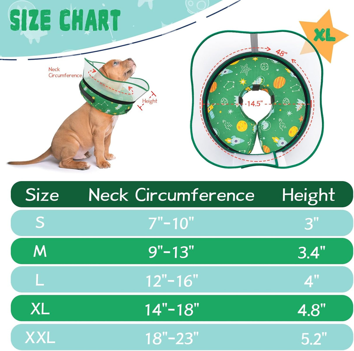 Toptakeit Elevated Inflatable Dog Cone Collar GREEN EXTRA LARGE