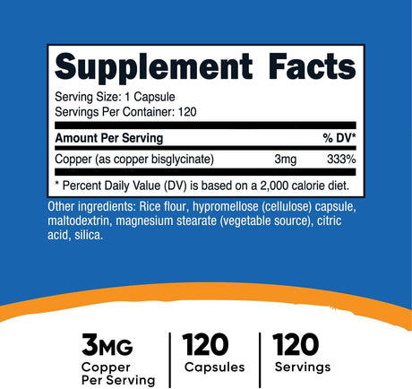 Nutricost Copper Glycinate 3Mg. 120 Capsulas