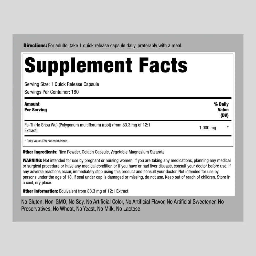 PIPING ROCK - Piping Rock Fo-Ti Root Extract 1000Mg. 180 Capsulas - The Red Vitamin MX - Suplementos Alimenticios - {{ shop.shopifyCountryName }}