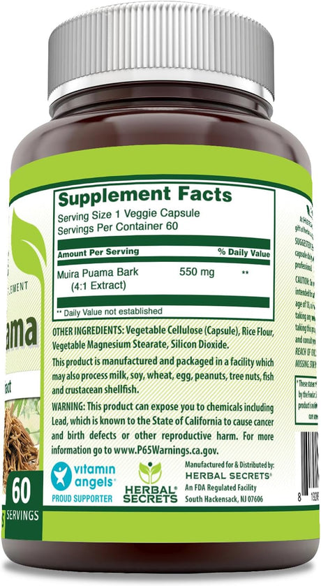 Herbal Secrets Muira Puama 4:1 Extract 550Mg. 60 Capsulas