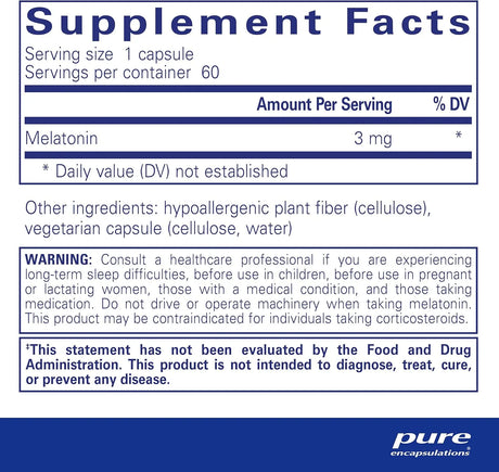 PURE ENCAPSULATIONS - Pure Encapsulations Melatonin 3Mg. 60 Capsulas - The Red Vitamin MX - Suplementos Alimenticios - {{ shop.shopifyCountryName }}