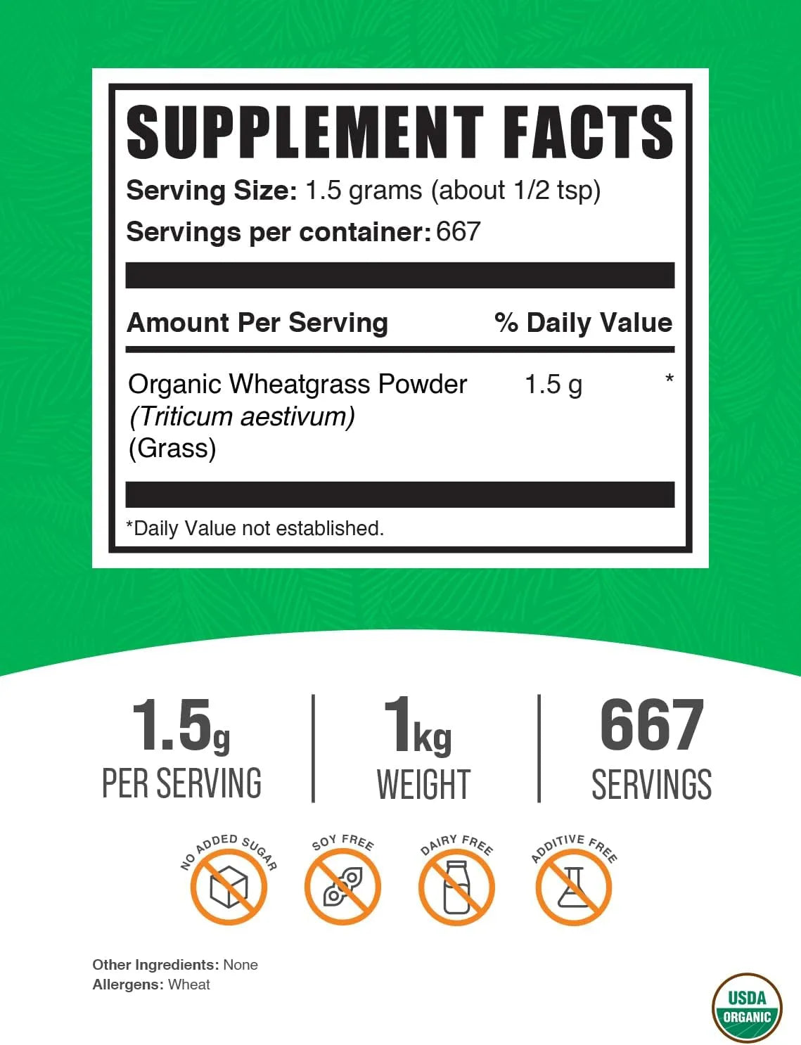 BULK SUPPLEMENTS - Bulk Supplements Organic Wheatgrass Powder 1 Kg. - The Red Vitamin MX - Suplementos Alimenticios - {{ shop.shopifyCountryName }}