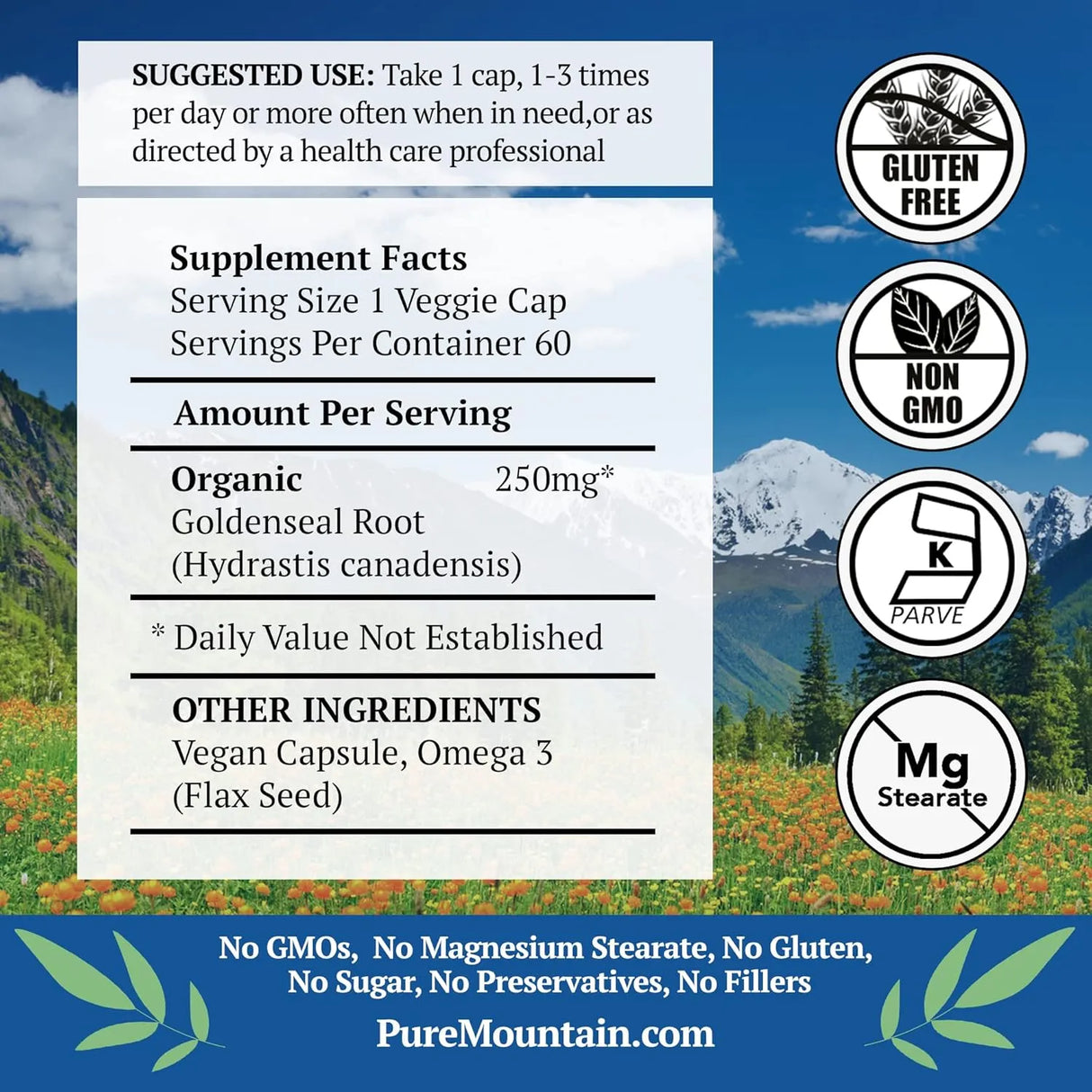 PURE MOUNTAIN BOTANICALS - Pure Mountain Botanicals Goldenseal 60 Capsulas - The Red Vitamin MX - Suplementos Alimenticios - {{ shop.shopifyCountryName }}