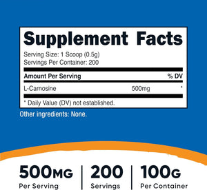 NUTRICOST - Nutricost L-Carnosine Powder 200 Servicios 100Gr. - The Red Vitamin MX - Suplementos Alimenticios - {{ shop.shopifyCountryName }}