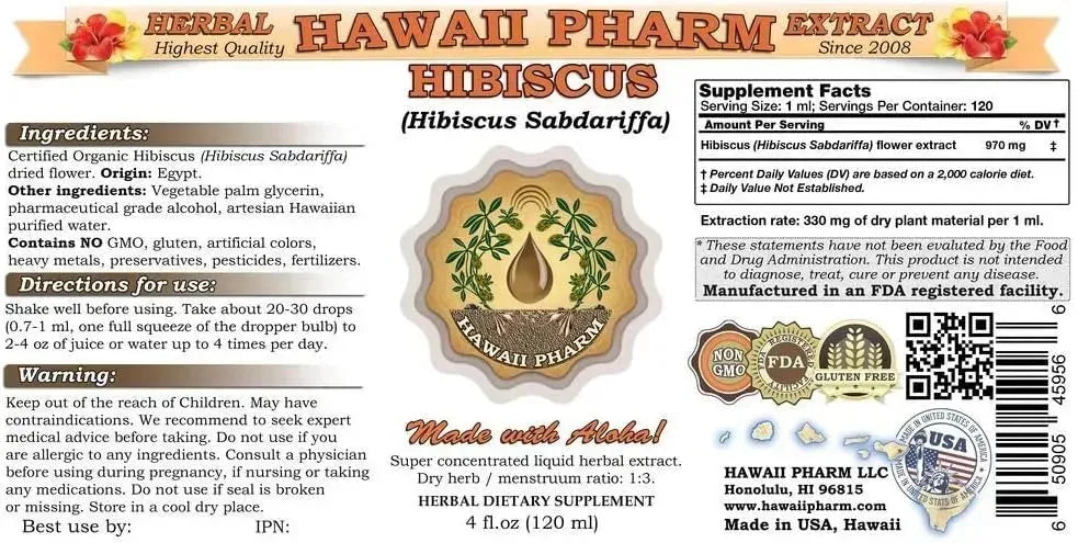 HAWAIIPHARM - Hawaii Pharm Hibiscus Liquid Extract 4 Fl.Oz. - The Red Vitamin MX - Suplementos Alimenticios - {{ shop.shopifyCountryName }}