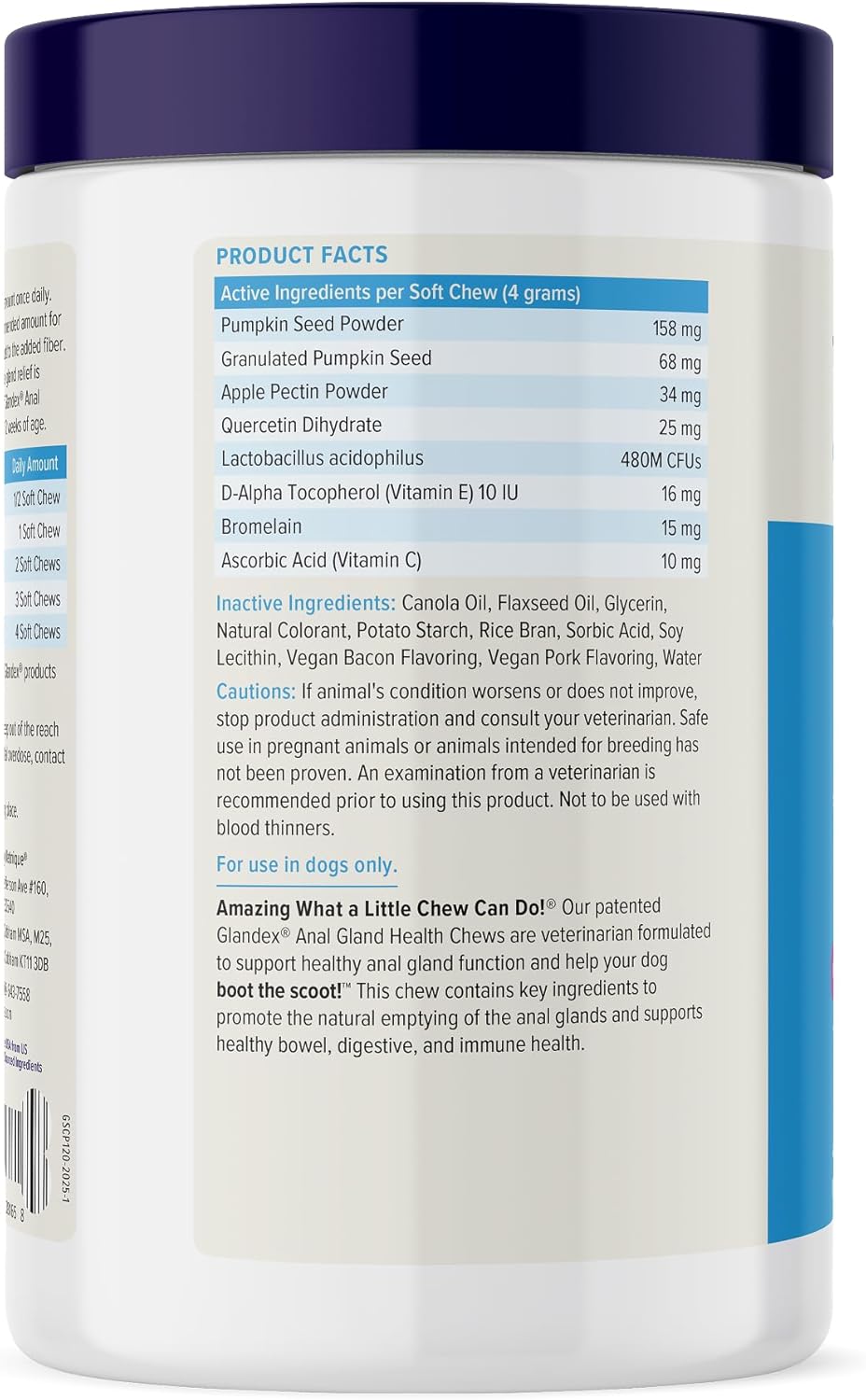 Vetnique Labs Glandex Anal Gland Soft Chew Treats with Pumpkin Bacon Pork 120 Masticables