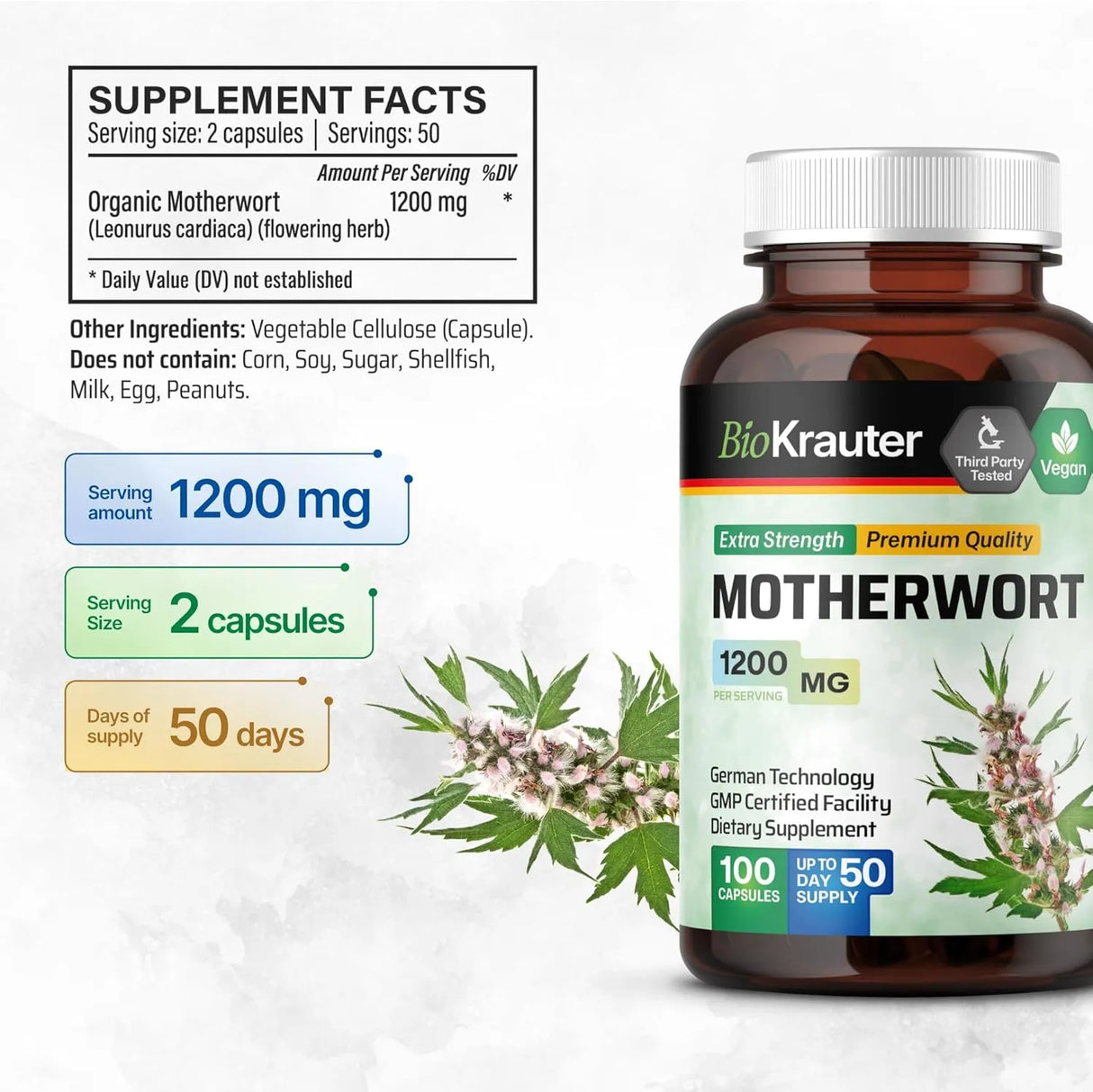 BIOKRAUTER - BIO KRAUTER Motherwort 1200Mg. 100 Capsulas - The Red Vitamin MX - Suplementos Alimenticios - {{ shop.shopifyCountryName }}