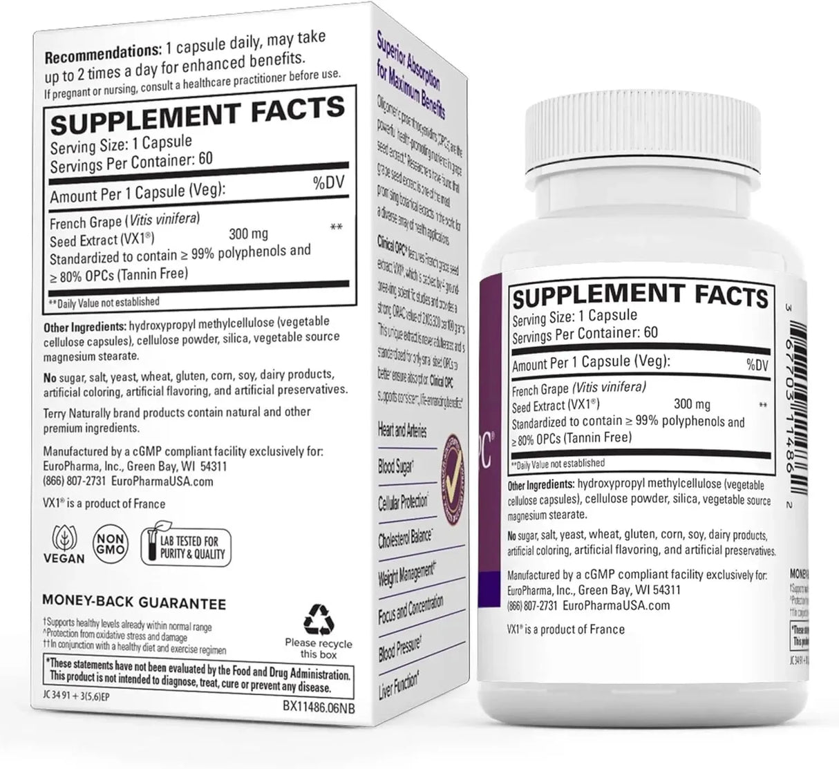 TERRY NATURALLY - Terry Naturally Clinical OPC Grape Seed Extract & Sunflower Lecithin 300Mg. 60 Capsulas - The Red Vitamin MX - Suplementos Alimenticios - {{ shop.shopifyCountryName }}