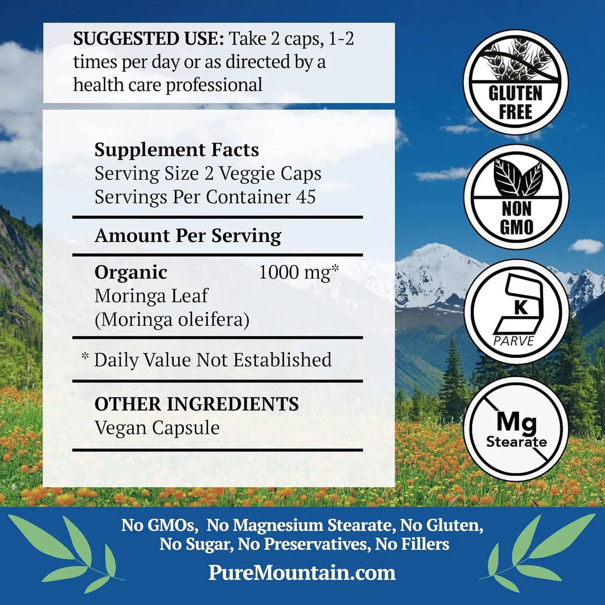 PURE MOUNTAIN BOTANICALS - Pure Mountain Botanicals Moringa Leaf 1000Mg. 90 Capsulas - The Red Vitamin MX - Suplementos Alimenticios - {{ shop.shopifyCountryName }}