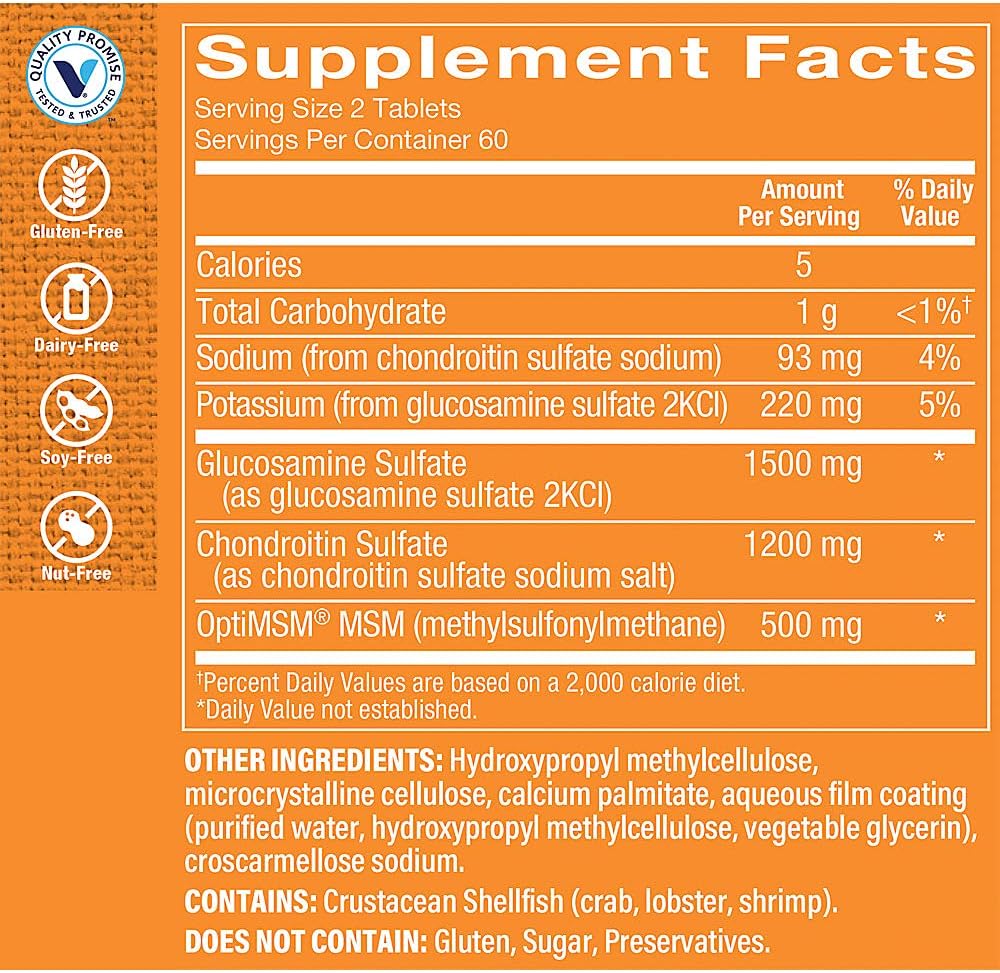 The Vitamin Shoppe Triple Strength Glucosamine Chondroitin with MSM 120 Tabletas