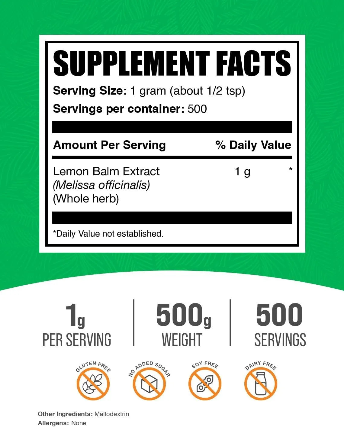 BULK SUPPLEMENTS - Bulk Supplements Lemon Balm Extract Powder 500Gr. - The Red Vitamin MX - Suplementos Alimenticios - {{ shop.shopifyCountryName }}