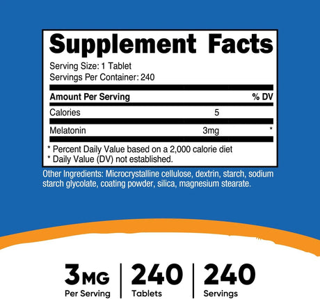 NUTRICOST - Nutricost Melatonin 3Mg. 240 Tabletas - The Red Vitamin MX - Suplementos Alimenticios - {{ shop.shopifyCountryName }}