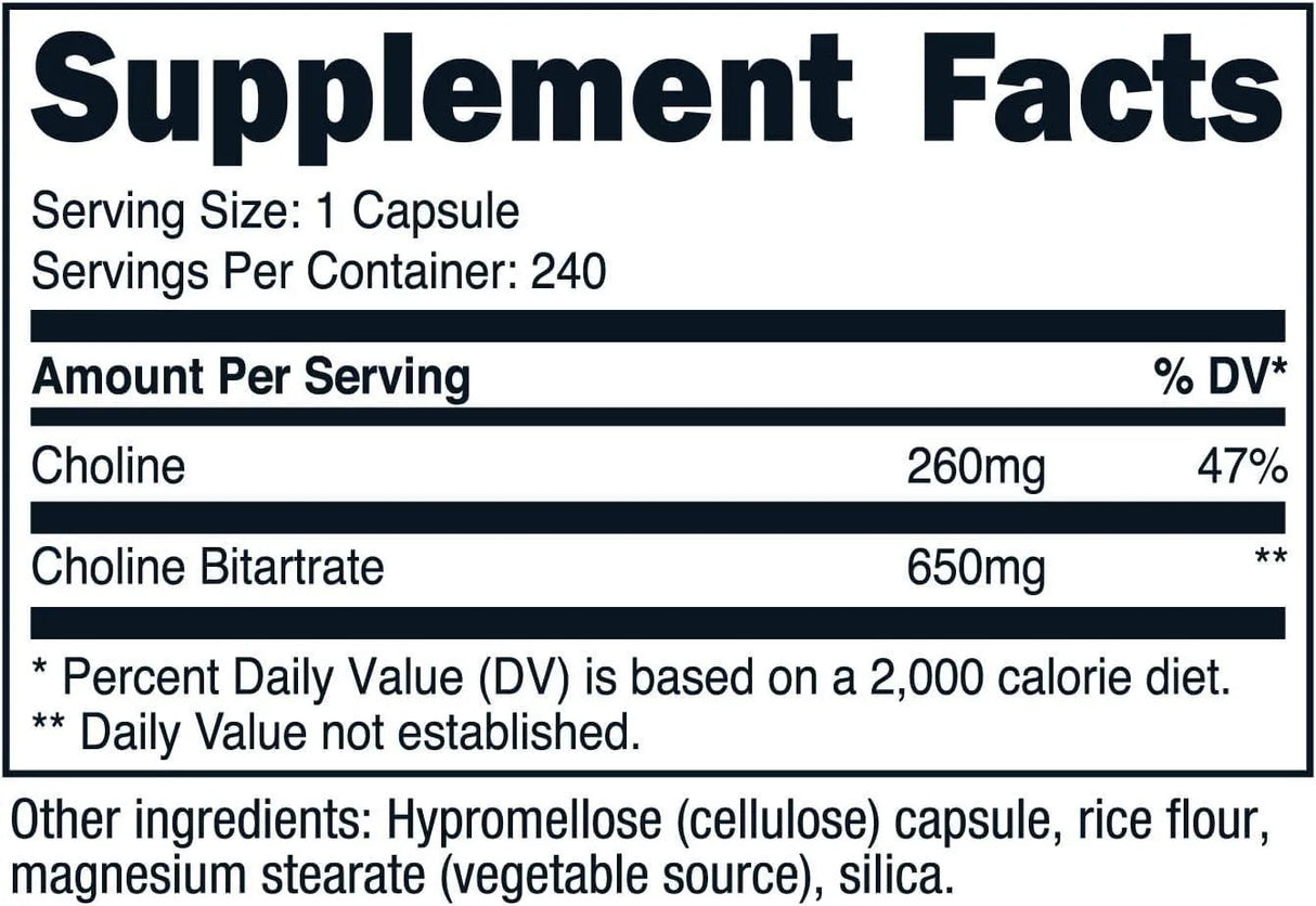 NUTRICOST - Nutricost Choline Bitartrate 650Mg. 240 Capsulas - The Red Vitamin MX - Suplementos Alimenticios - {{ shop.shopifyCountryName }}