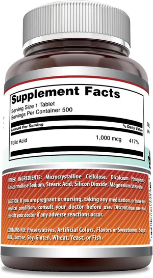 AMAZING FORMULAS - Amazing Formulas Folic Acid 1000mcg 500 Tabletas - The Red Vitamin MX - Suplementos Alimenticios - {{ shop.shopifyCountryName }}