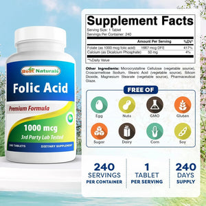 BEST NATURALS - Best Naturals Folic Acid 1000mcg 240 Tabletas 2 Pack - The Red Vitamin MX - Suplementos Alimenticios - {{ shop.shopifyCountryName }}