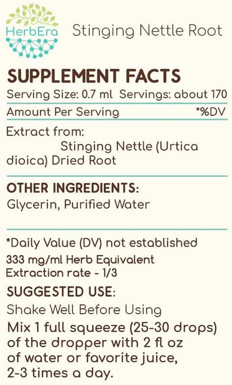 HerbEra Stinging Nettle Root B60 Alcohol-Free Herbal Extract Tincture 4 Fl.Oz.