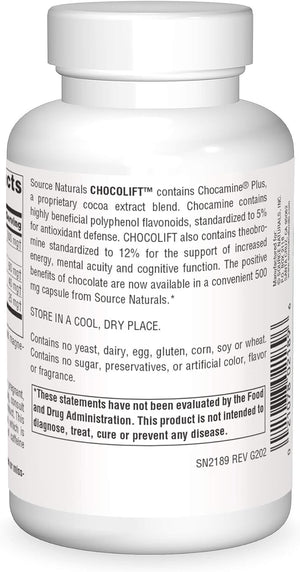 Source Naturals ChocoLift 500Mg. Chocamine Plus Cocoa Extract 120 Capsulas