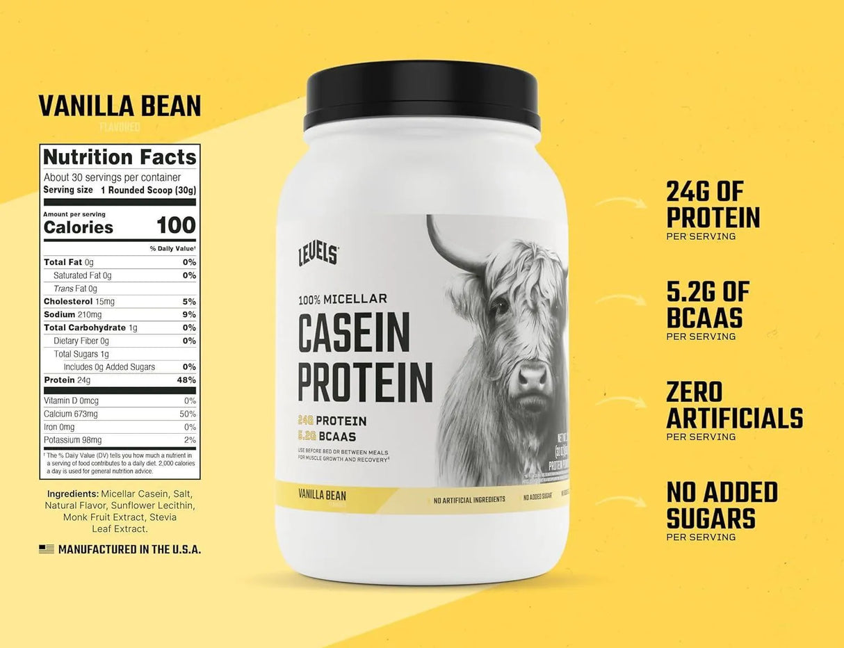 LEVELS - Levels 100% Micellar Casein Protein Vanilla Bean 2 Lb. - The Red Vitamin MX - Suplementos Alimenticios - {{ shop.shopifyCountryName }}