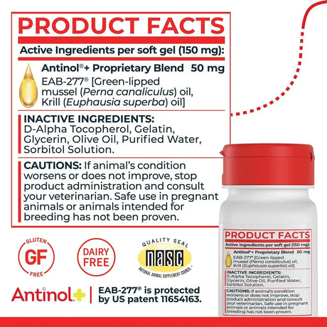 ANTINOL - Antinol Plus Mobility Hip and Joint Supplement for Dogs 60 Capsulas Blandas - The Red Vitamin MX - Cuidado De Cadera Y Articulaciones Para Perros - {{ shop.shopifyCountryName }}