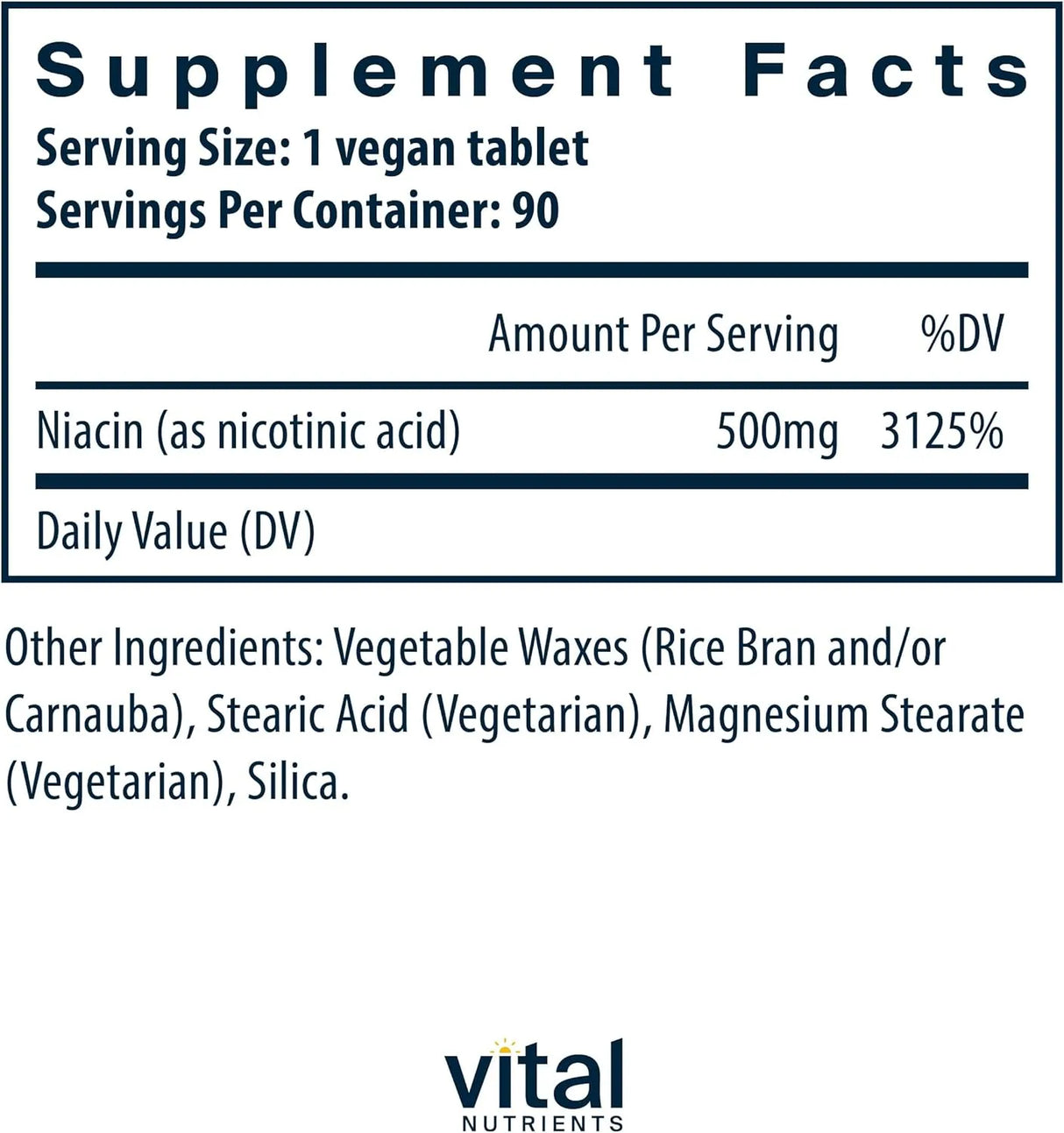 VITAL NUTRIENTS - Vital Nutrients Niacin 500Mg. 90 Tabletas - The Red Vitamin MX - Suplementos Alimenticios - {{ shop.shopifyCountryName }}