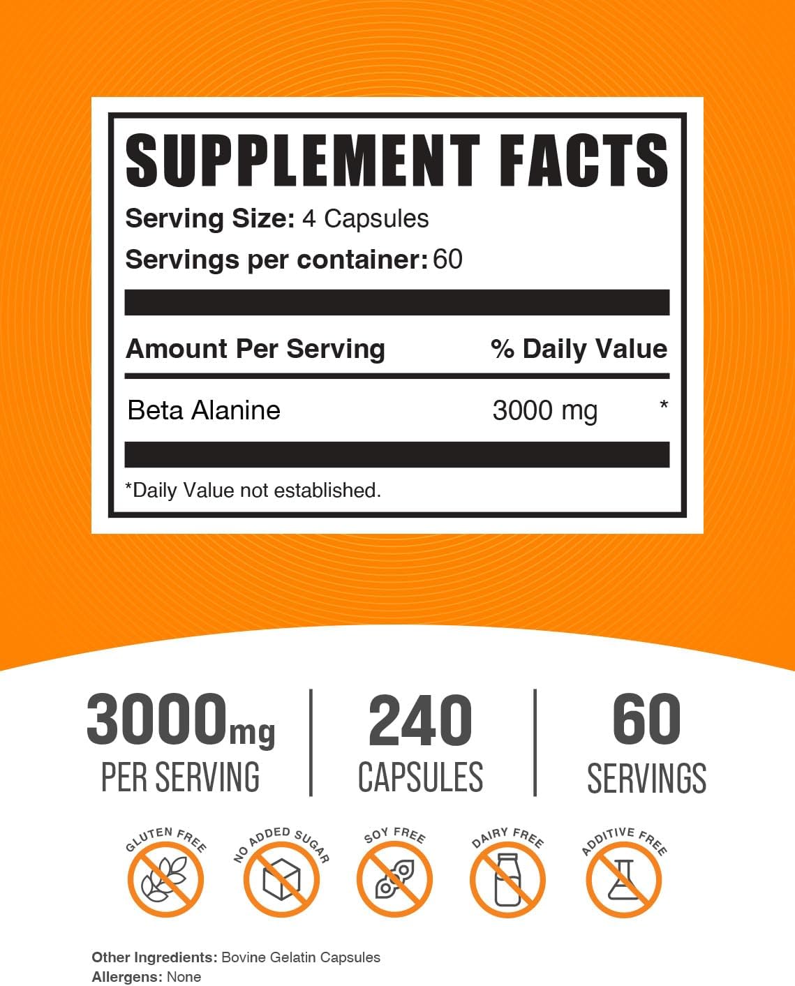 Bulk Supplements Beta Alanine 3000Mg. 240 Capsulas