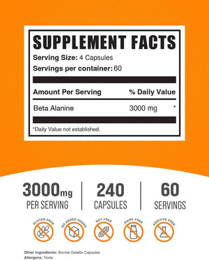 Bulk Supplements Beta Alanine 3000Mg. 240 Capsulas