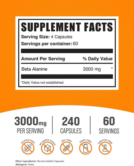 BULK SUPPLEMENTS - Bulk Supplements Beta Alanine 3000Mg. 240 Capsulas - The Red Vitamin MX - Suplementos Alimenticios - {{ shop.shopifyCountryName }}