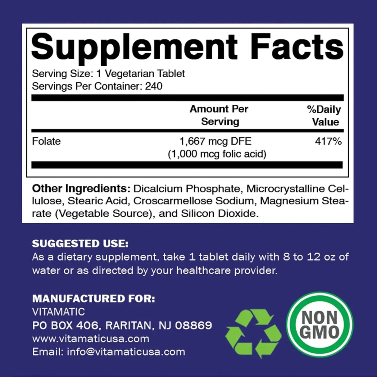 VITAMATIC - Vitamatic Folic Acid 1000mcg 240 Tabletas - The Red Vitamin MX - Suplementos Alimenticios - {{ shop.shopifyCountryName }}