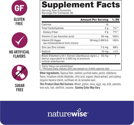 NATUREWISE - NatureWise Sambucus Elderberry Gummies Sugar-Free 60 Gomitas - The Red Vitamin MX - Suplementos Alimenticios - {{ shop.shopifyCountryName }}