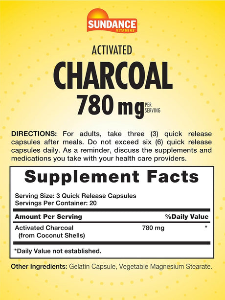 Sundance Activated Charcoal 780Mg. 60 Capsulas