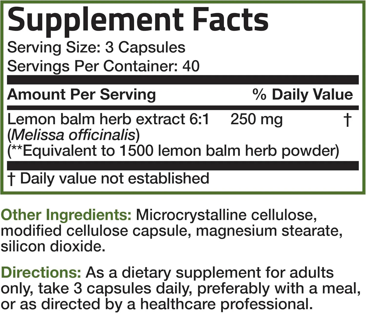 BRONSON - Bronson Melissa Lemon Balm Extra Strength 120 Capsulas - The Red Vitamin MX - Suplementos Alimenticios - {{ shop.shopifyCountryName }}