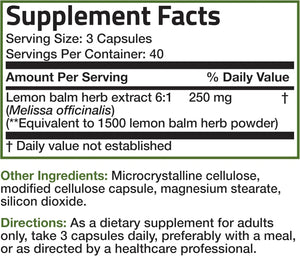 BRONSON - Bronson Melissa Lemon Balm Extra Strength 120 Capsulas - The Red Vitamin MX - Suplementos Alimenticios - {{ shop.shopifyCountryName }}