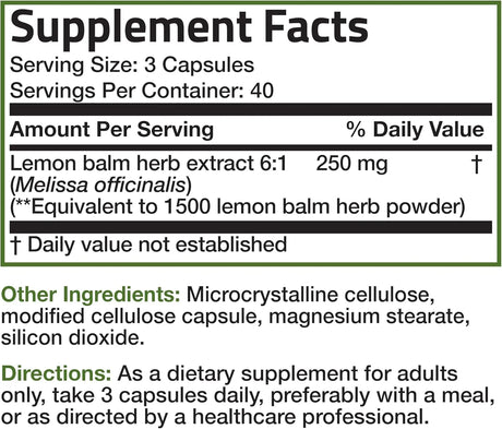 BRONSON - Bronson Melissa Lemon Balm Extra Strength 120 Capsulas - The Red Vitamin MX - Suplementos Alimenticios - {{ shop.shopifyCountryName }}