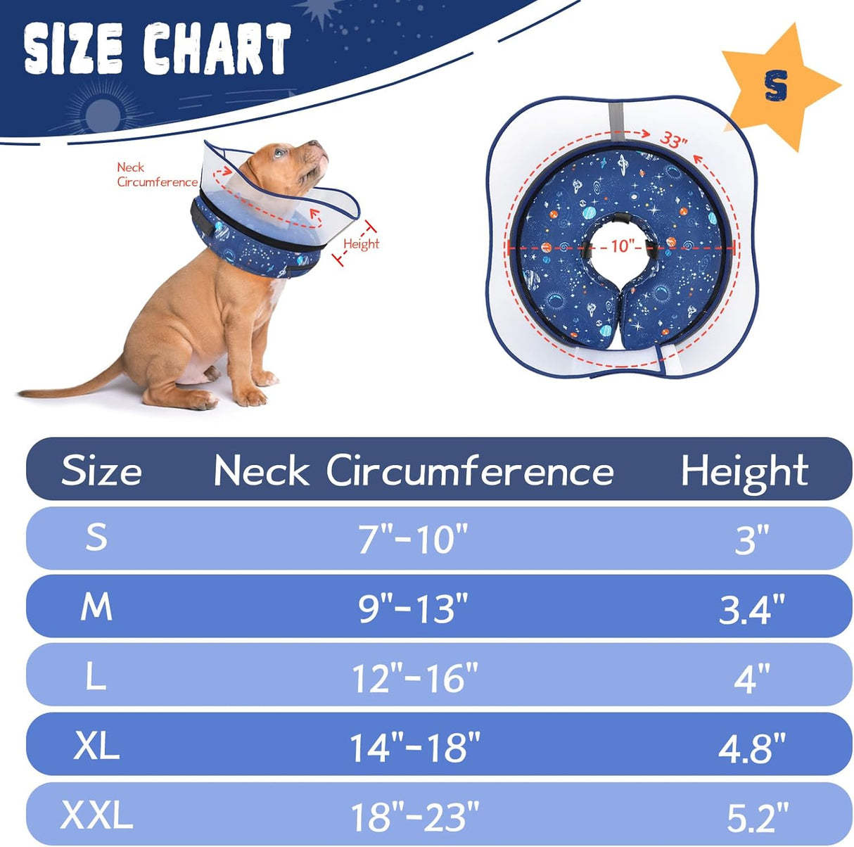 Toptakeit Elevated Inflatable Dog Cone Collar NAVY SMALL
