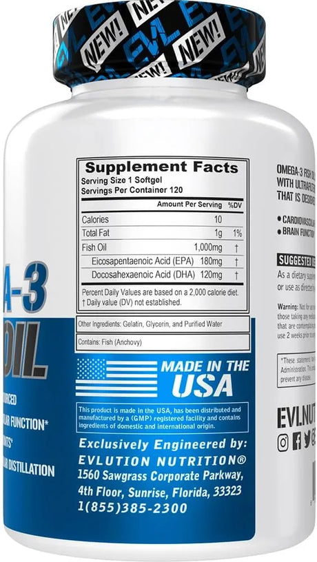 EVLUTION - Evlution Nutrition Triple Strength Omega 3 Fish Oil 120 Capsulas Blandas - The Red Vitamin MX - Suplementos Alimenticios - {{ shop.shopifyCountryName }}