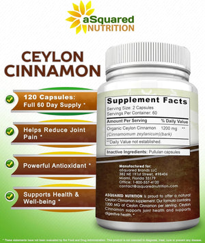 ASQUARED NUTRITION - aSquared Nutrition Natural Ceylon Cinnamon 1200Mg. 120 Capsulas - The Red Vitamin MX - Suplementos Alimenticios - {{ shop.shopifyCountryName }}