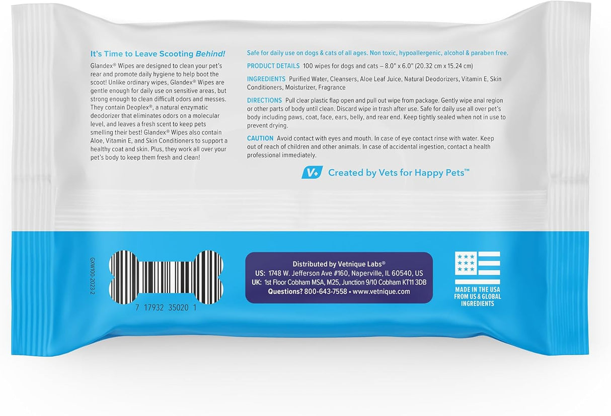 Vetnique Labs Glandex Dog Wipes for Pets 100 Toallitas
