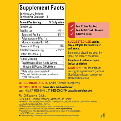 NATURE MADE - Nature Made Fish Oil 1200Mg. 230 Capsulas Blandas - The Red Vitamin MX - Suplementos Alimenticios - {{ shop.shopifyCountryName }}