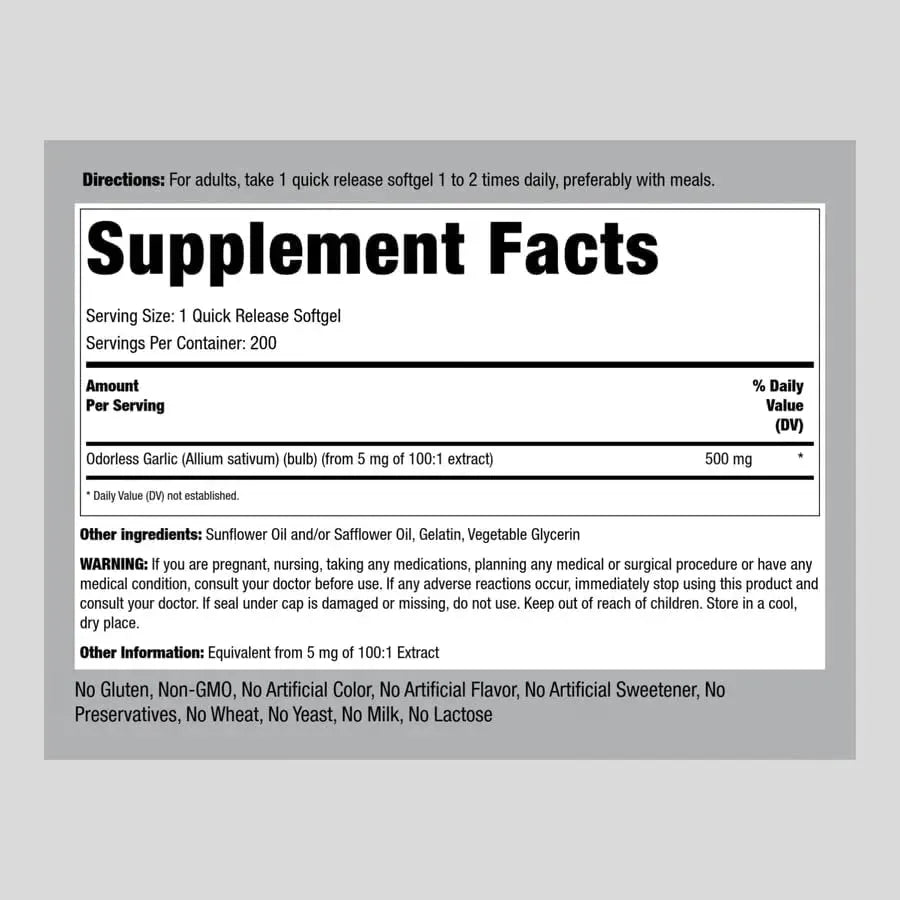 PIPING ROCK - Piping Rock Odorless Garlic 500Mg. 200 Capsulas Blandas - The Red Vitamin MX - Suplementos Alimenticios - {{ shop.shopifyCountryName }}