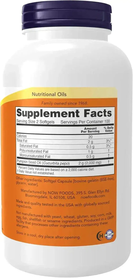 NOW SUPPLEMENTS - NOW Supplements Pumpkin Seed Oil 1000Mg. 200 Capsulas Blandas - The Red Vitamin MX - Suplementos Alimenticios - {{ shop.shopifyCountryName }}