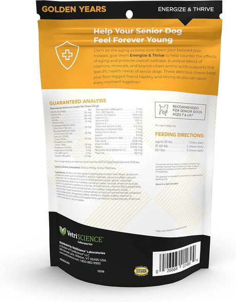 VETRISCIENCE - VetriScience Golden Years Energize and Thrive Complete Daily Multivitamin 60 Masticables - The Red Vitamin MX - Multivitamínicos Para Perros - {{ shop.shopifyCountryName }}