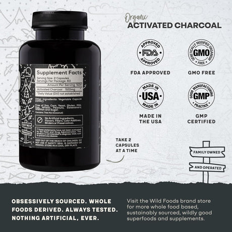 Wild Foods Activated Charcoal 120 Capsulas