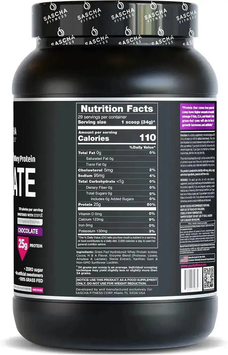 SASCHA FITNESS - SASCHA FITNESS Hydrolyzed Whey Protein Isolate Grass-Fed Chocolate 986Gr. - The Red Vitamin MX - Suplementos Alimenticios - {{ shop.shopifyCountryName }}
